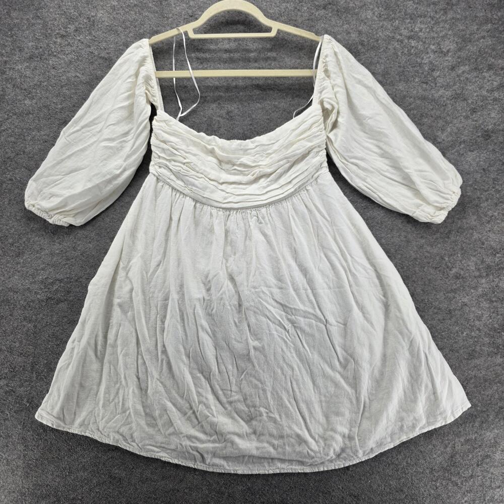 Abercrombie & Fitch Dress Womens Medium Linen Blend Puff Sleeve Ruched Boho